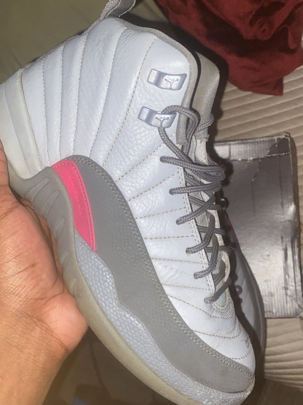 Jordan Women's White Gray Sneakers with Pink Accent